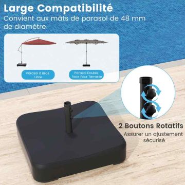 Terrace umbrella, double-sided, 48 LED lights, base with 2 sandbags, brown, 470 × 280 × 251 cm