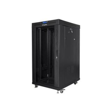 Tīkla skapis Lanberg FF01-8822-12BL, 22U, ar stikla durvīm, LCD, Melns