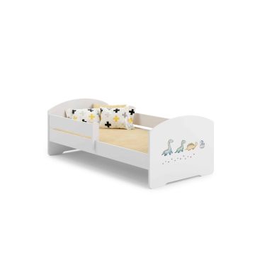 Детская кровать Luk с матрасом и защитным бортиком, 164 см x 85 см x 63 см, динозавры.