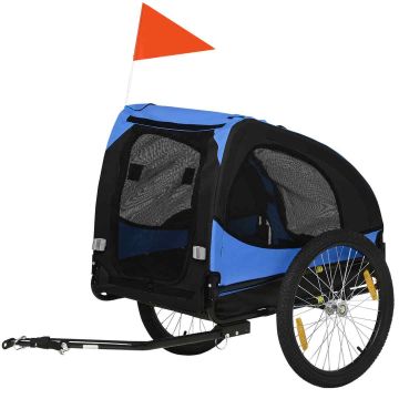 Velosipēda piekabe suņiem PawHut 140x71x83cm, melnas/zilas krāsas