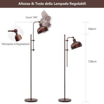 Grīdas lampa, E27, Bronzas, 28 × 43 × 138–166 cm