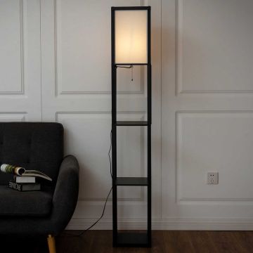 Grīdas lampa ar plauktiem, 3 plaukti, Balta/melna, 26 × 160 × 26 cm