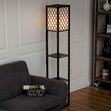 Grīdas lampa ar plauktiem, 3 plaukti, Melna/gandrīz balta, 26 × 160 × 26 cm