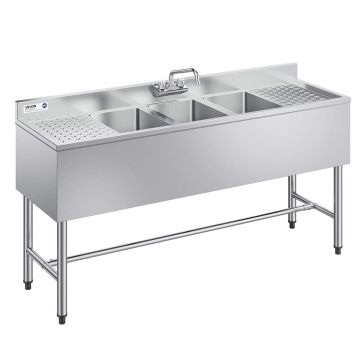 Trīs nodalījumu izlietne VEVOR JC-BAR-3B60-LR-320, 2 notecētāji, 1524 × 470 × 838 mm