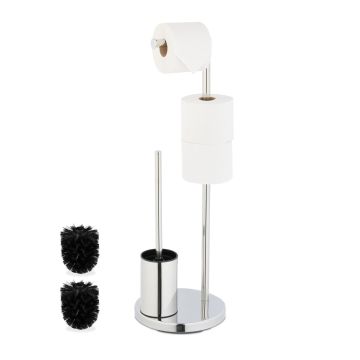 Держатель туалетной бумаги Relaxdays, складной с ёршиком, Серебристый, 22 × 68 × 22 см