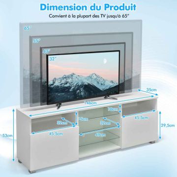 TV stand, 2 doors, White, 146 × 35 × 53 cm