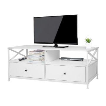 Тумба под телевизор Relaxdays 10052351_49, 2 открытых отделения, 2 ящика, 120 × 50 × 40 см