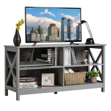 TV stand, with 4 open shelves, Grey, 120 × 60 × 40 cm