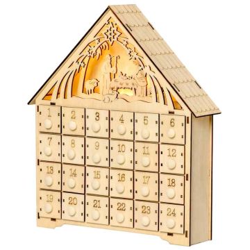 Adventes kalendārs Homcom 26,6x6x30cm., gaiši brūns