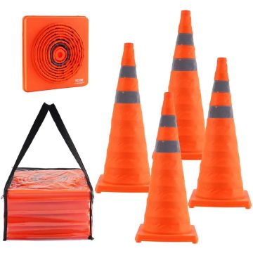 Salokāmi satiksmes konusi, 28 collas, 4 gab., ar atstarojošām sloksnēm, plata pamatne