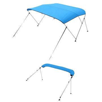 3 stabu laivas bimini jumts, 600D poliesters, alumīnija rāmis, Klusā okeāna zils, 72" x 73"-78" x 46"