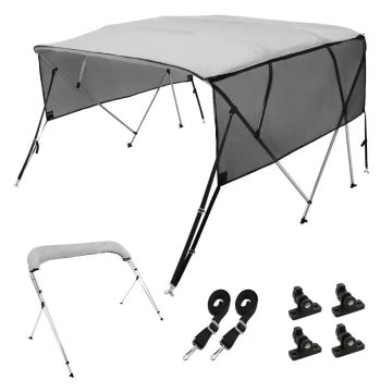 Laivas bimini jumta pārsegs, 4 arkas, 600D poliesters, gaiši pelēks, 2,4 m x 157 cm x 235-271 cm