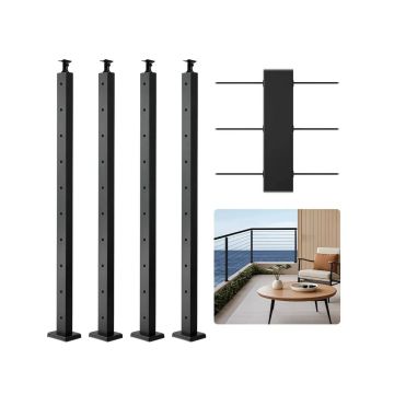 4 melni nerūsējošā tērauda kabeļu margu stabi, 36x2x2 collas