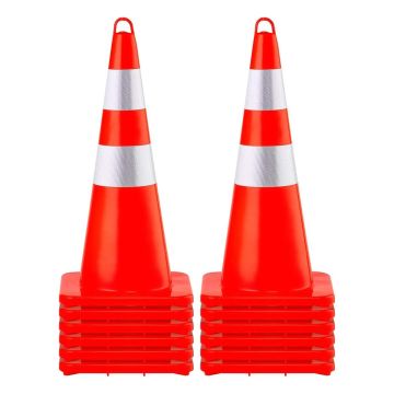 Satiksmes drošības konusi, oranži PVC ar atstarojošām apmalēm, 12 x 28 cm, ar atsvaru pamatni un rokas gredzenu