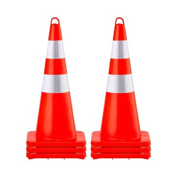 Drošības satiksmes konusi, oranži PVC, 6 x 28", ar apkaklēm un atsvaru pamatni