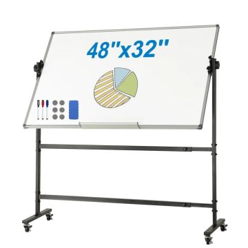 Divpusēja mobilā tāfele, 48x32", regulējama, ar riteņiem