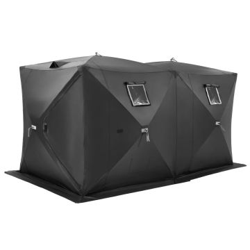 Переносная палатка для подледной рыбалки, на 6-8 человек, 142"x71", черная, водонепроницаемая.