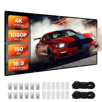 Projektora ekrāns 3810 mm 16:9 4K 1080 HD, sienas stiprinājums, pārnēsājams