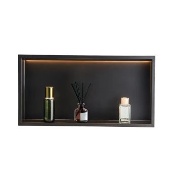 Iebūvējama dušas niša sienā ar LED lenti, 33x63,5x10,2 cm, nerūsējošais tērauds, melna