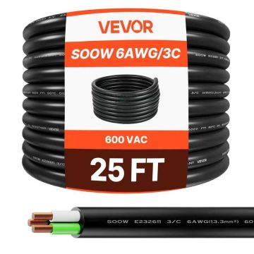 25 pēdu 6 AWG elektrības kabeļa pagarinātājs, vara vads