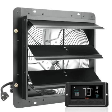 Sienas izplūdes ventilators 356 mm ar temperatūras un mitruma regulatoru, EC motoru, maināmu ātrumu, 1024 CFM