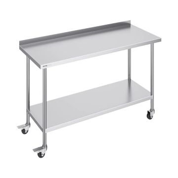 Рабочий стол из нержавеющей стали на колесиках, 24x60x40 дюймов, регулируемая высота.