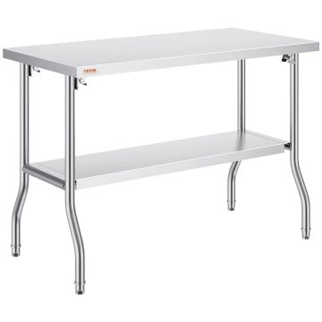Saliekams komerciāls nerūsējošā tērauda darbagalds, 122x61 cm, sudrabkrāsas