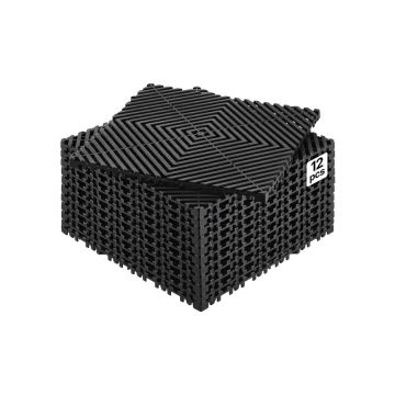 Savā starpā savienojams melns PP drenāžas paklājiņš 12x12 collas, 12 gab.