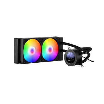 Šķidruma dzesēšanas sistēma CPU, 120 mm, melna, ar LCD un ARGB, Intel/AMD