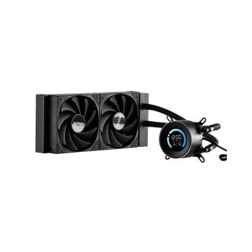AIO CPU šķidruma dzesētājs, 120 mm ventilatori, melns, ar ekrānu
