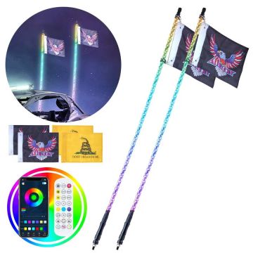 2 gab. 5 pēdu RGB LED loka lukturi ar radio tālvadības pulti, ūdensizturīgi, 360° apgaismojumam UTV, ATV un motocikliem