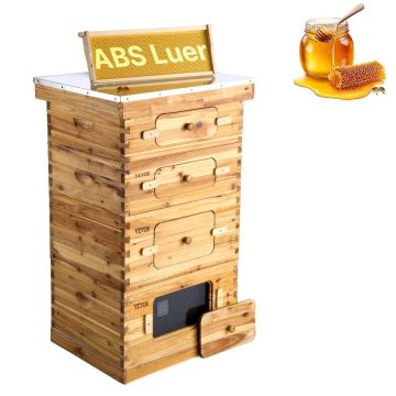 Langstroth bišu stropa komplekts, 40 rāmji, vaskots egles koks, 2 dziļas + 2 vidējas kastes, caurspīdīgi akrila logi