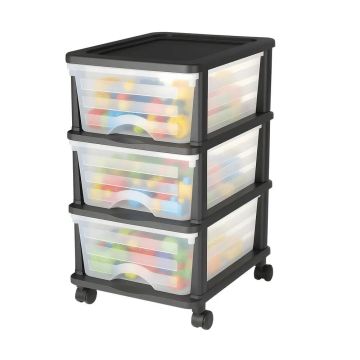Plastmasas ratiņi ar 3 atvilktnēm un riteņiem lietu glabāšanai