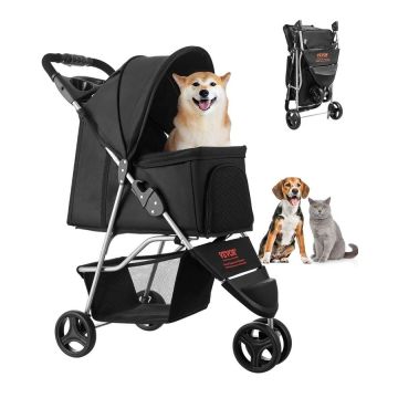 Salokāmi trīsriteņu mājdzīvnieku ratiņi ar sieta logiem, kravnesība 15,6 kg