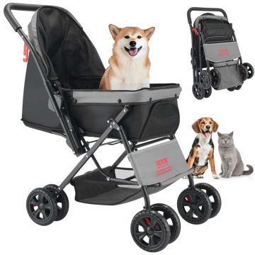 Salokāmi mājdzīvnieku ratiņi, 20 kg, 4 riteņi, ar sieta logiem, bremze