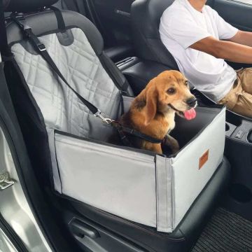 Suņu autosēdeklis ar atbalsta rāmi un drošības pavadu, pelēks, mazam sunim līdz 11 kg.