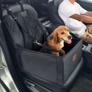 Suņu autosēdeklis ar drošības pavadu, melns, kokvilnas, līdz 12 kg