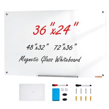 Magnētiskā, balta stikla tāfele 900x600 mm, sausai dzēšanai, stiprināma pie sienas