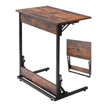 Saliekams C-veida galds ar metāla rāmi, brūns un melns, 60x37x70 cm