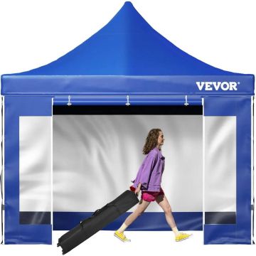 Saliekama āra telts ar jumtiņu, 305x305 cm, zila, UV un ūdensnecaurlaidīga, ar grozu uz riteņiem