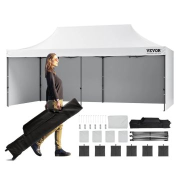 Saliekama sānu telts-lapene, 3,05x6,1 m, balta, ar sienām un grozu