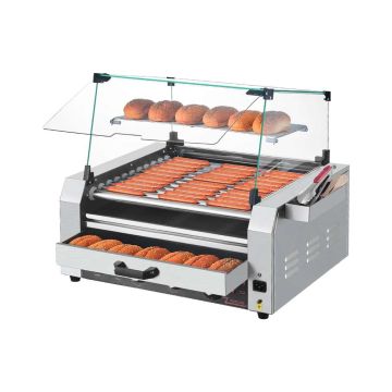 Hotdogu gatavotājs, 2400 W, nerūsējošā tērauda, ​​ar rullīšiem un maizīšu sildītāju