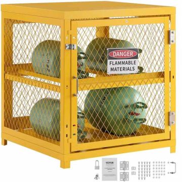Horizontāls gāzes balonu uzglabāšanas skapis, 4 x 33 mārciņas, dzeltens pulverkrāsojums