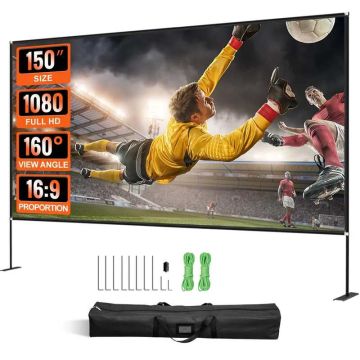 Киноэкран для улицы 150 дюймов, со стойкой и сумкой для хранения, соотношение сторон 16:9, HD.