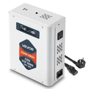 Sprieguma pārveidotājs 3000 VA 220 V uz 110 V ar USB un LCD displeju