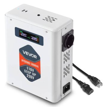 Sprieguma pārveidotājs, kas samazina sprieguma līmeni 3000 VA, no 110 V uz 220 V, ar USB un LCD displeju