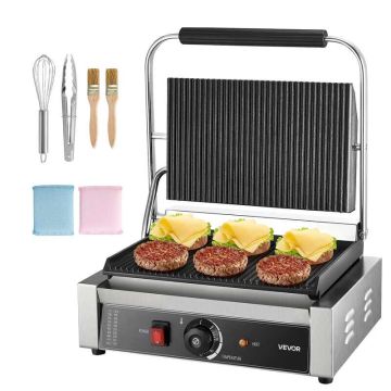 Elektriskais komerciālais panini grils, 2200 W, nerūsējošais tērauds, 34x23 cm emaljēta virsma