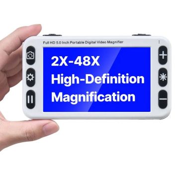 Pārnēsājams digitālais palielinātājs 127 mm, 2X–48X, 13 MP, ar AV/HDMI un salokāmu rokturi
