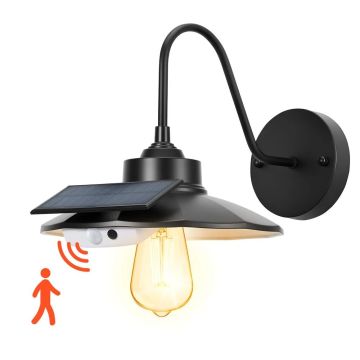 Ar saules enerģiju darbināms āra sienas apgaismojums, melns, kustības sensors, 3 režīmi, ūdensizturīgs