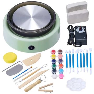 Mini elektriskā keramikas ritenis 158 mm zaļš, regulējams ātrums, ar veidošanas instrumentiem
